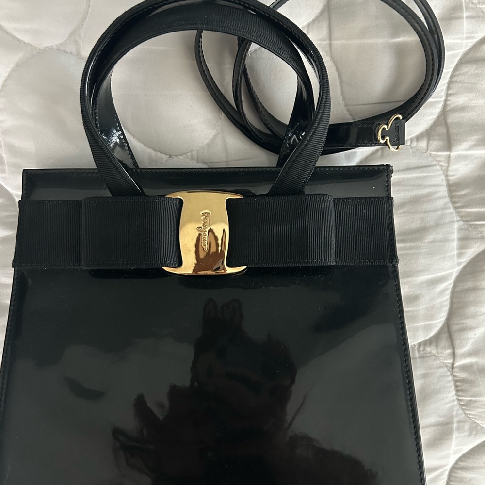 FERRAGAMO Black Patent Leather bag crossbody